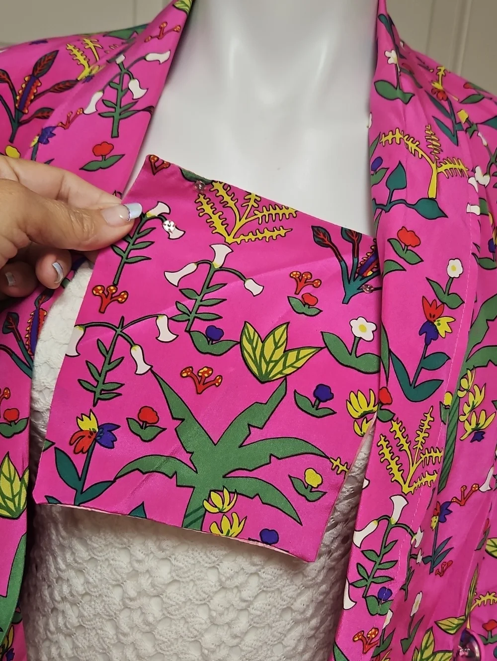 Vintage 1980s rare tropical print caribbean resort where silk jacket blazer